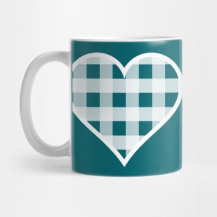 Peacock Blue and White Buffalo Plaid Heart Mug